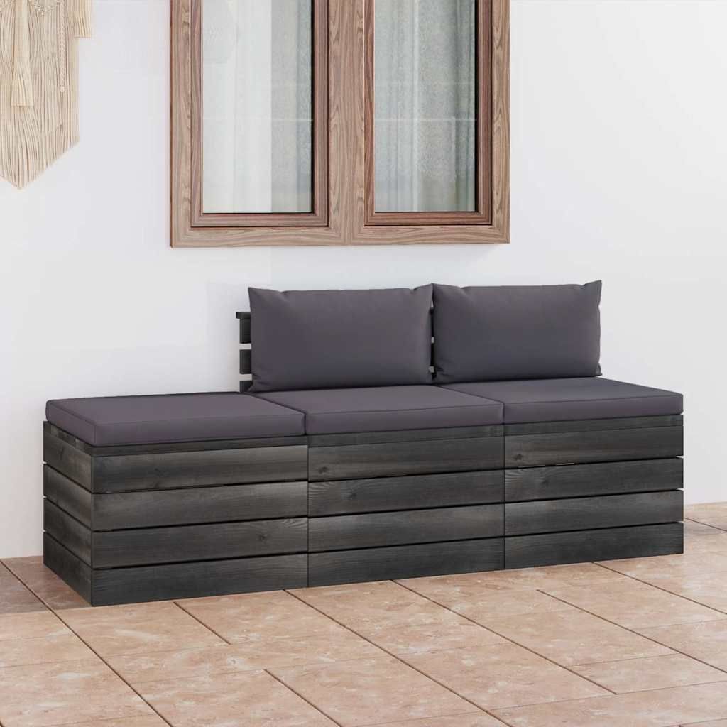 Set Divani da Giardino su Pallet 3 pz con Cuscini Massello Pino vidaXL