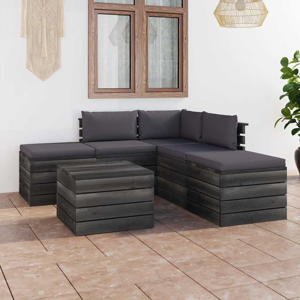 Set Divani da Giardino su Pallet 6 pz con Cuscini Massello Pino vidaXL