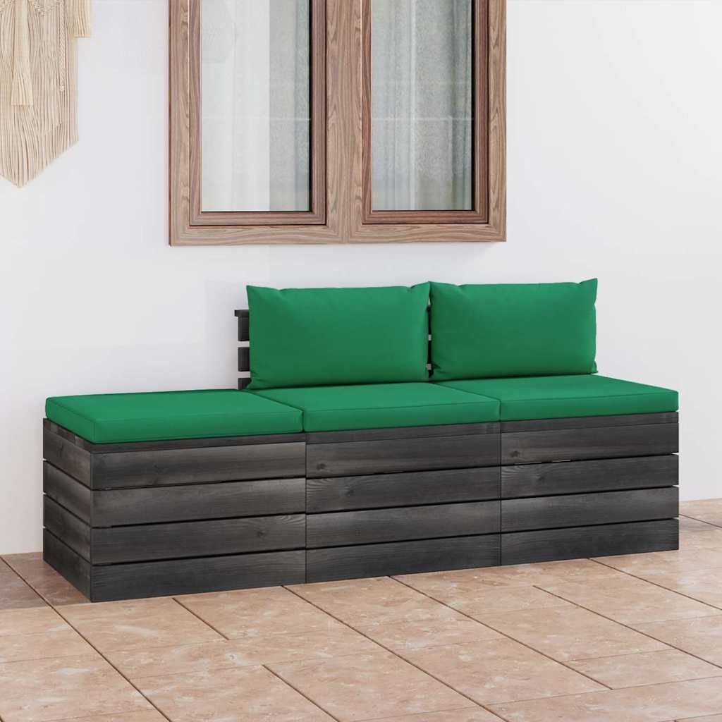 Set Divani da Giardino su Pallet 3 pz con Cuscini Massello Pino vidaXL