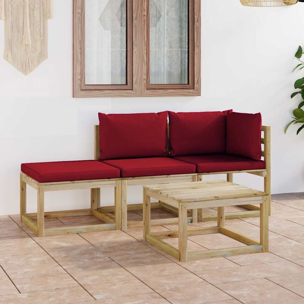 Set Divani da Giardino 4 pz con Cuscini Rosso Vino vidaXL