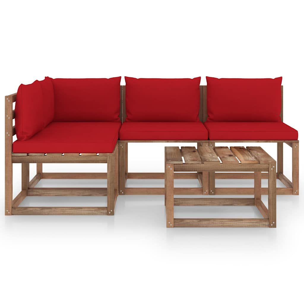Set Salotto da Giardino 5 pz con Cuscini Rossi vidaXL
