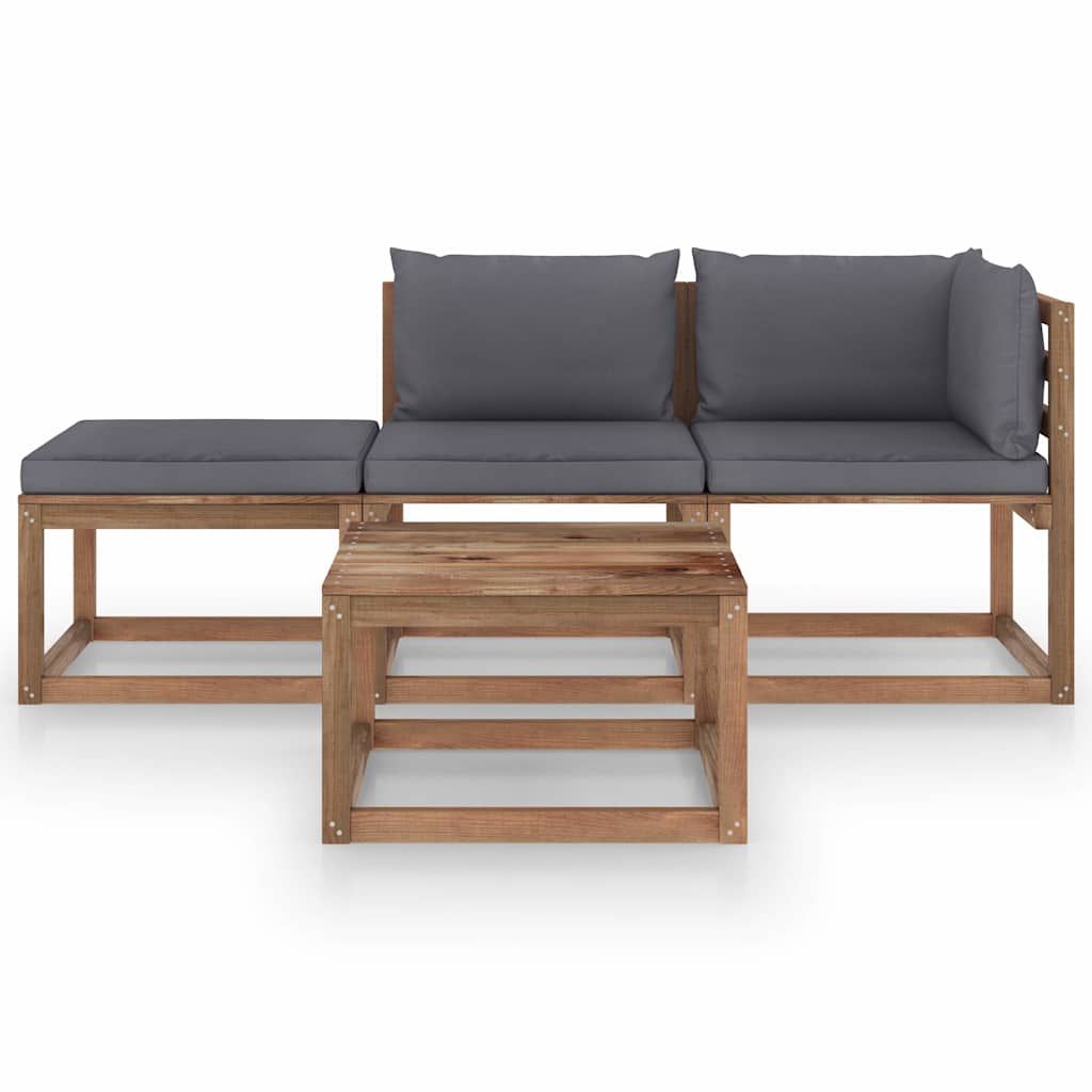 Set Salotto Giardino Pallet Cuscini 4 pz Legno Pino Impregnato vidaXL