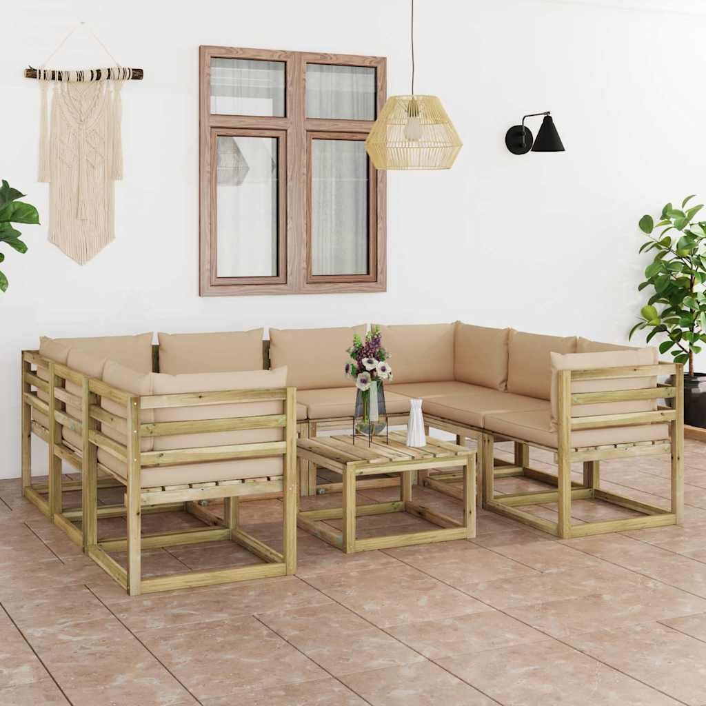 Set Salotto Giardino con Cuscini 9 pz in Pino Impregnato vidaXL