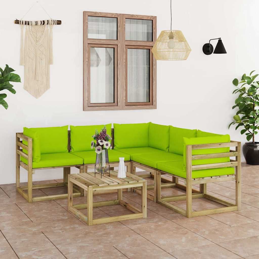 Set Divani da Giardino 6 pz con Cuscini Verde Brillante vidaXL