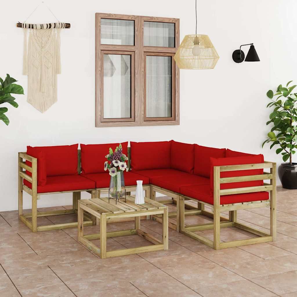 Set Divani da Giardino 6 pz con Cuscini Rossi vidaXL