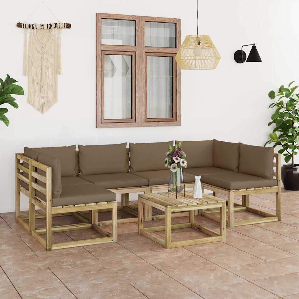 Set Salotto Giardino con Cuscini 7 pz in Pino Impregnato vidaXL