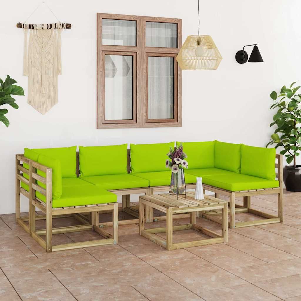 Set Salotto Giardino con Cuscini 7 pz in Pino Impregnato vidaXL