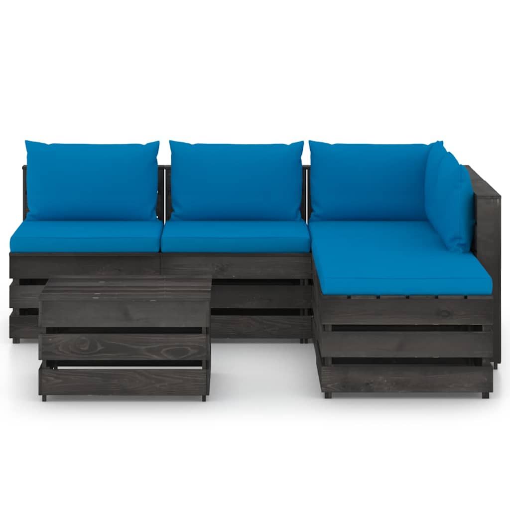Set Salotto da Giardino 6pz con Cuscini Legno Impregnato Grigio vidaXL