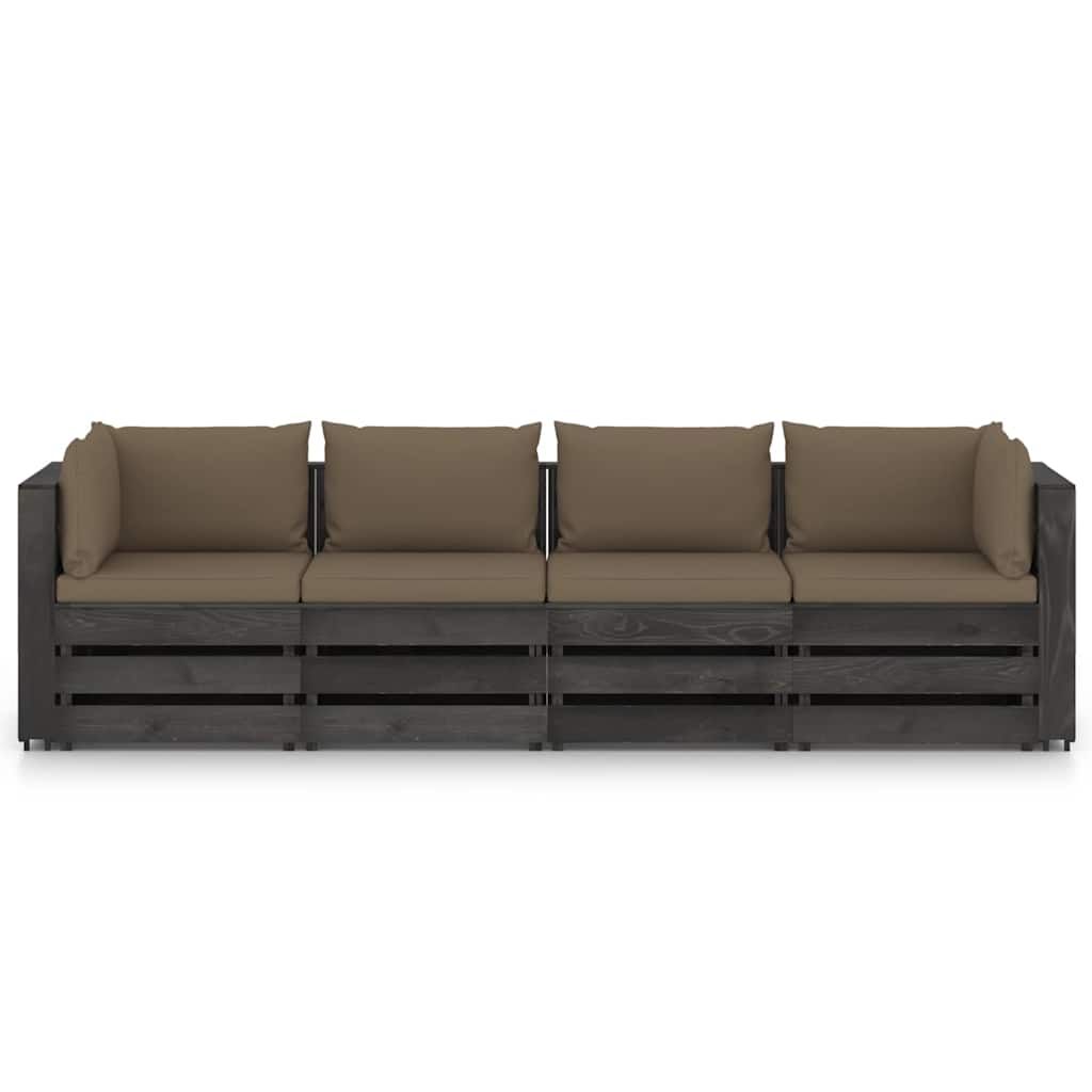 Divano da Giardino 4 Posti con Cuscini Legno Impregnato Grigio vidaXL