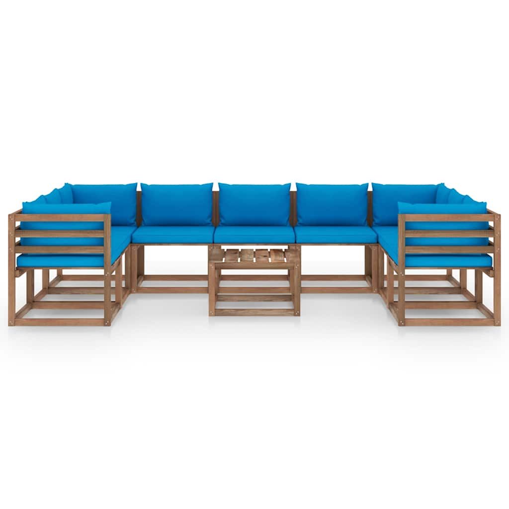 Set Salotto da Giardino 10 pz con Cuscini Blu Chiaro vidaXL