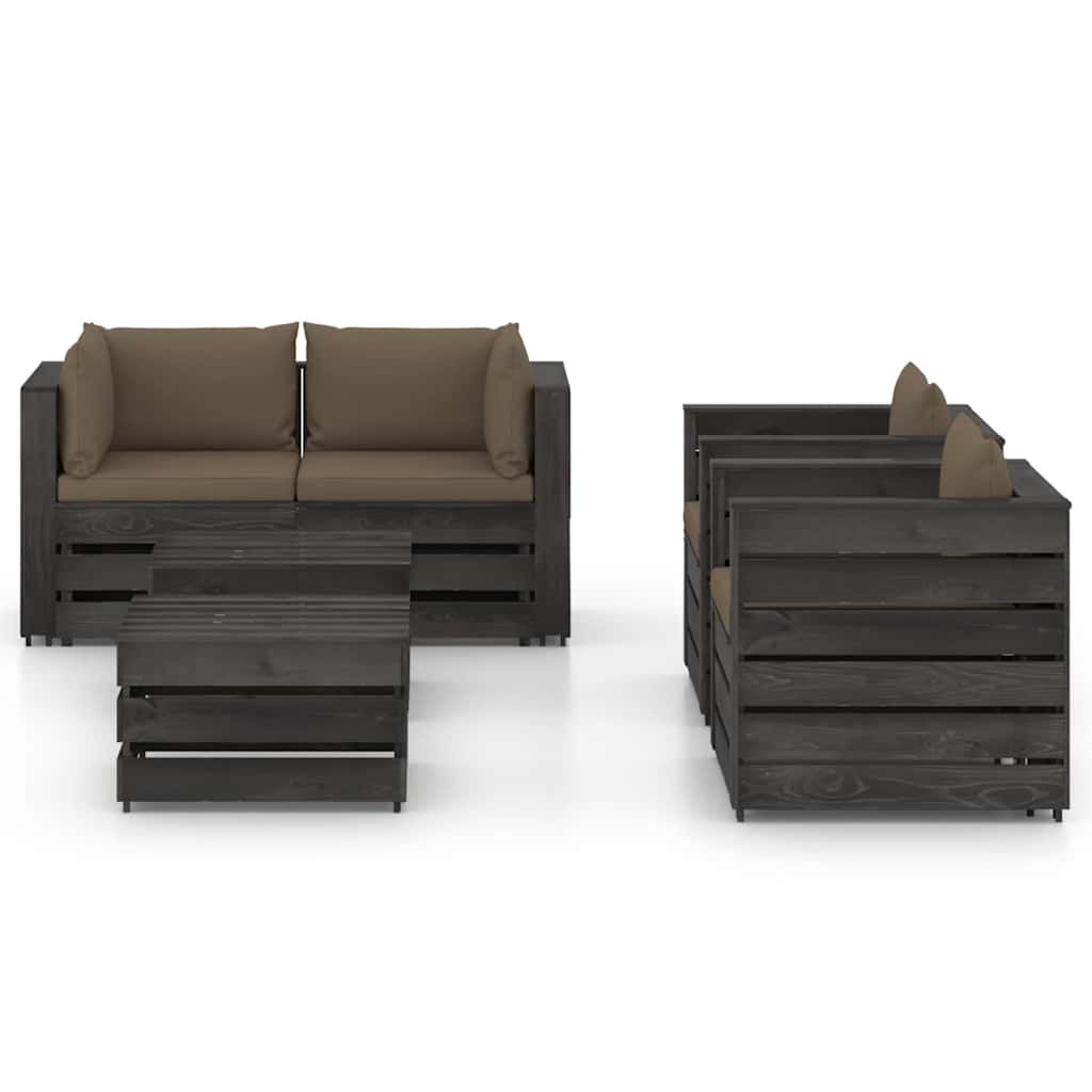 Set Salotto da Giardino 6pz con Cuscini Legno Impregnato Grigio vidaXL