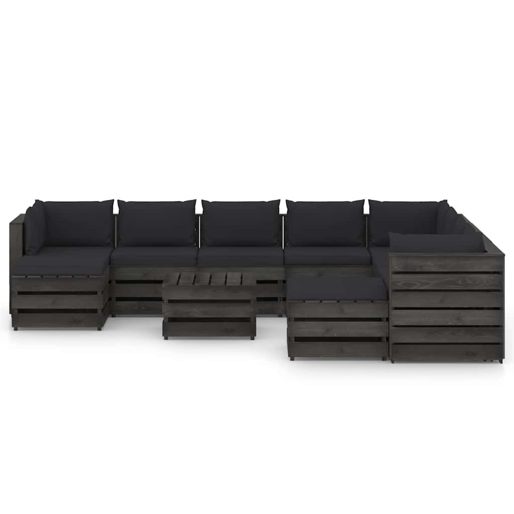 Set Salotto Giardino con Cuscini 11 pz Legno Impregnato Grigio vidaXL