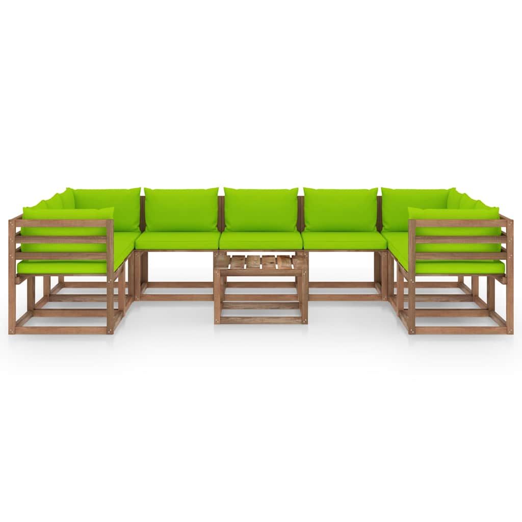 Set Salotto da Giardino 10 pz con Cuscini Verde Chiaro vidaXL