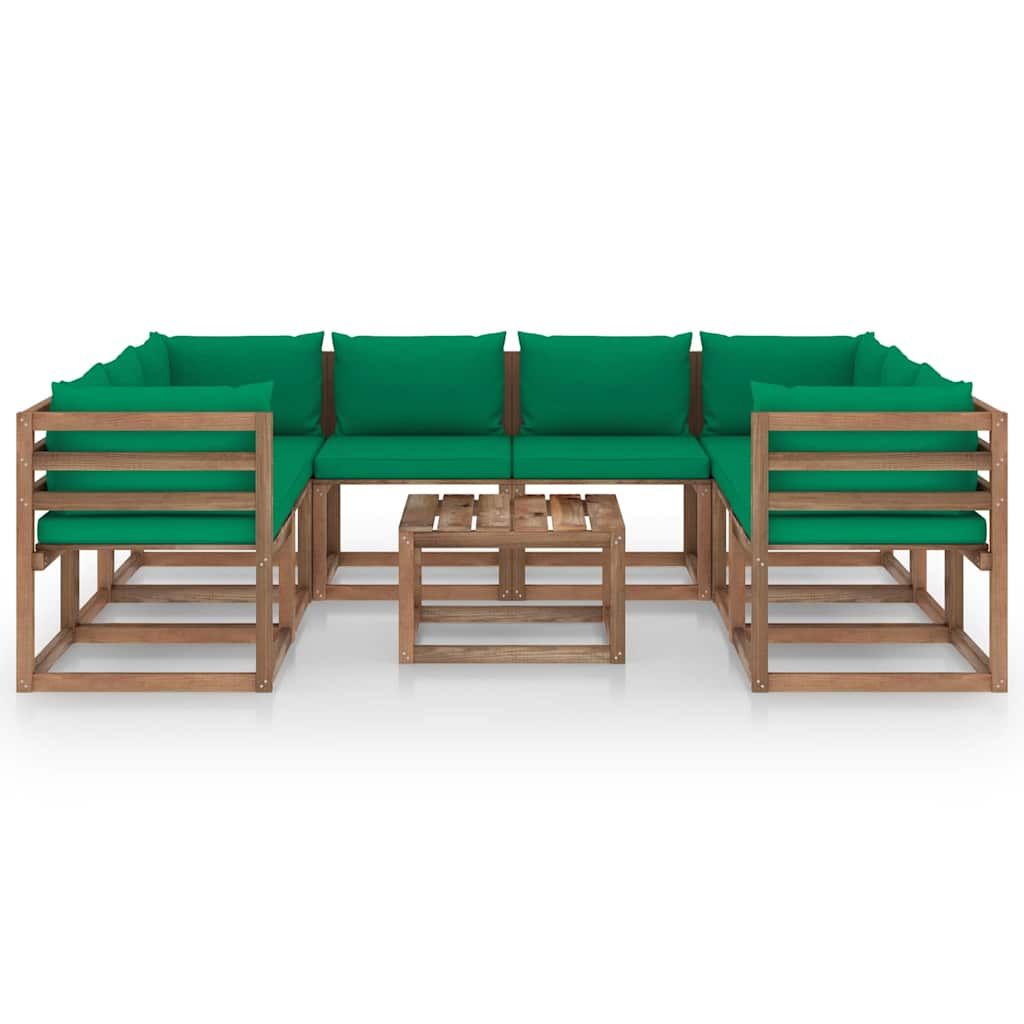 Set Salotto da Giardino 9 pz con Cuscini Verdi vidaXL