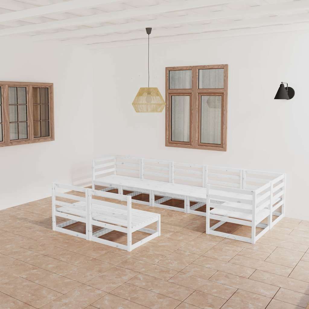 Set Divani da Giardino 8 pz Bianchi in Legno Massello di Pino vidaXL