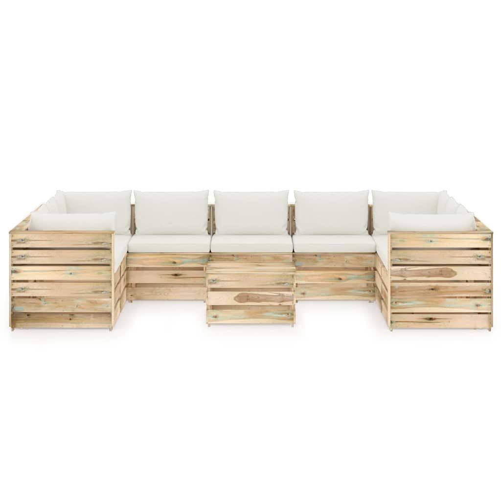 Set Divani da Giardino con Cuscini 10 pz Legno Impregnato Verde vidaXL