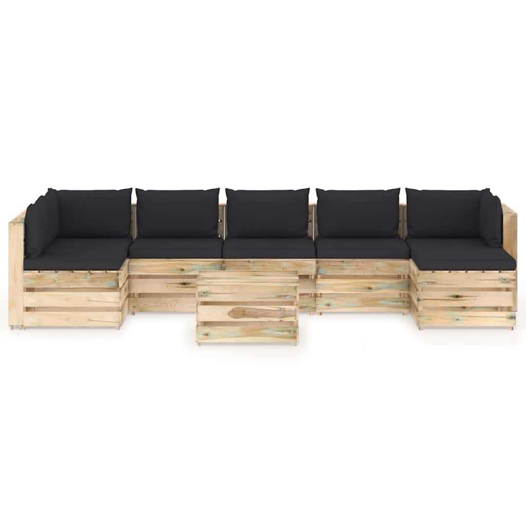 Set Salotto da Giardino con Cuscini 8 pz Legno Impregnato Verde vidaXL