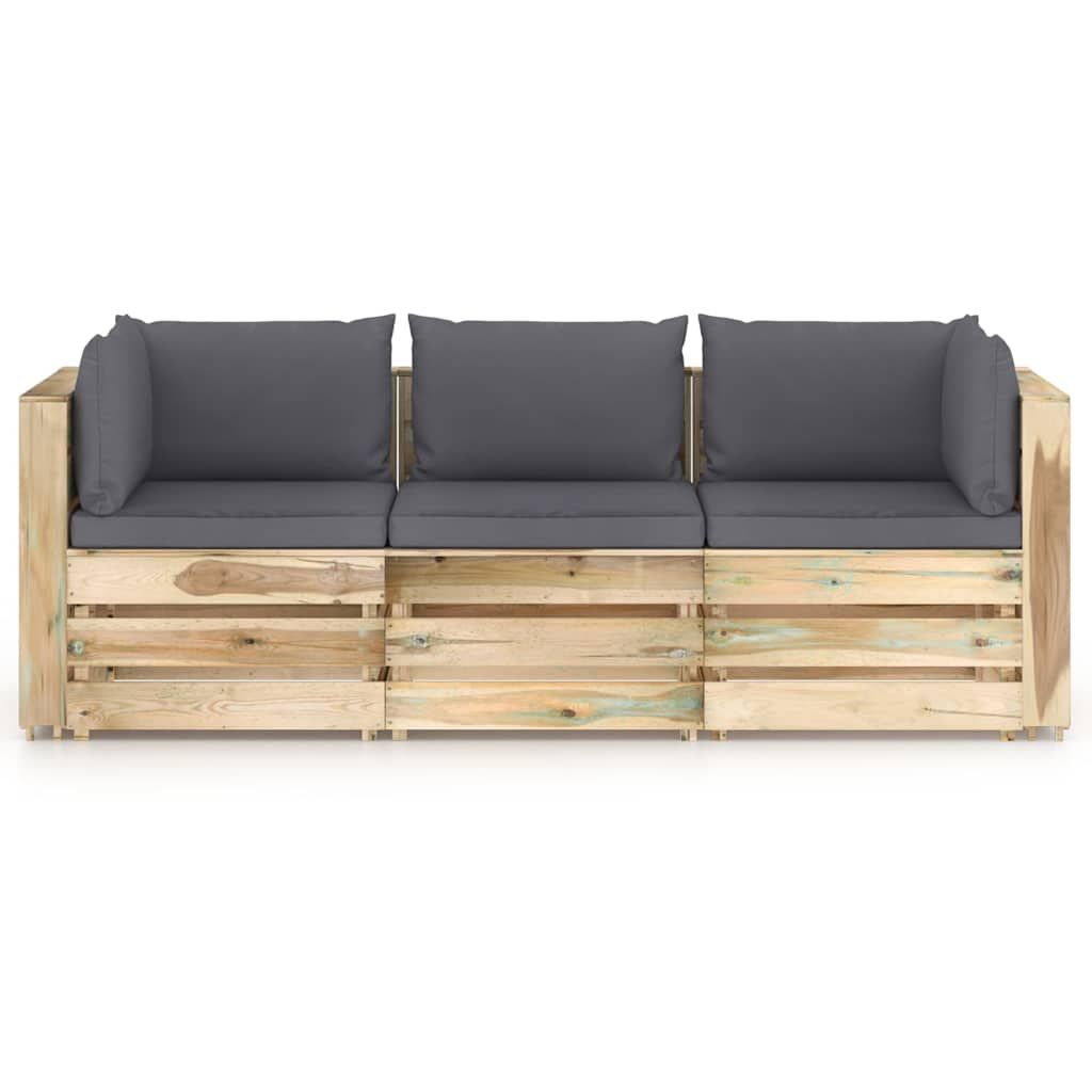 Divano da Giardino 3 Posti con Cuscini Legno Impregnato Verde vidaXL