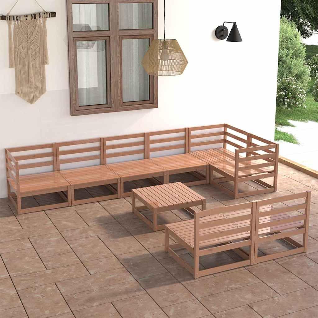 Set Divani da Giardino 9 pz Marrone Ambra Legno Massello Pino vidaXL