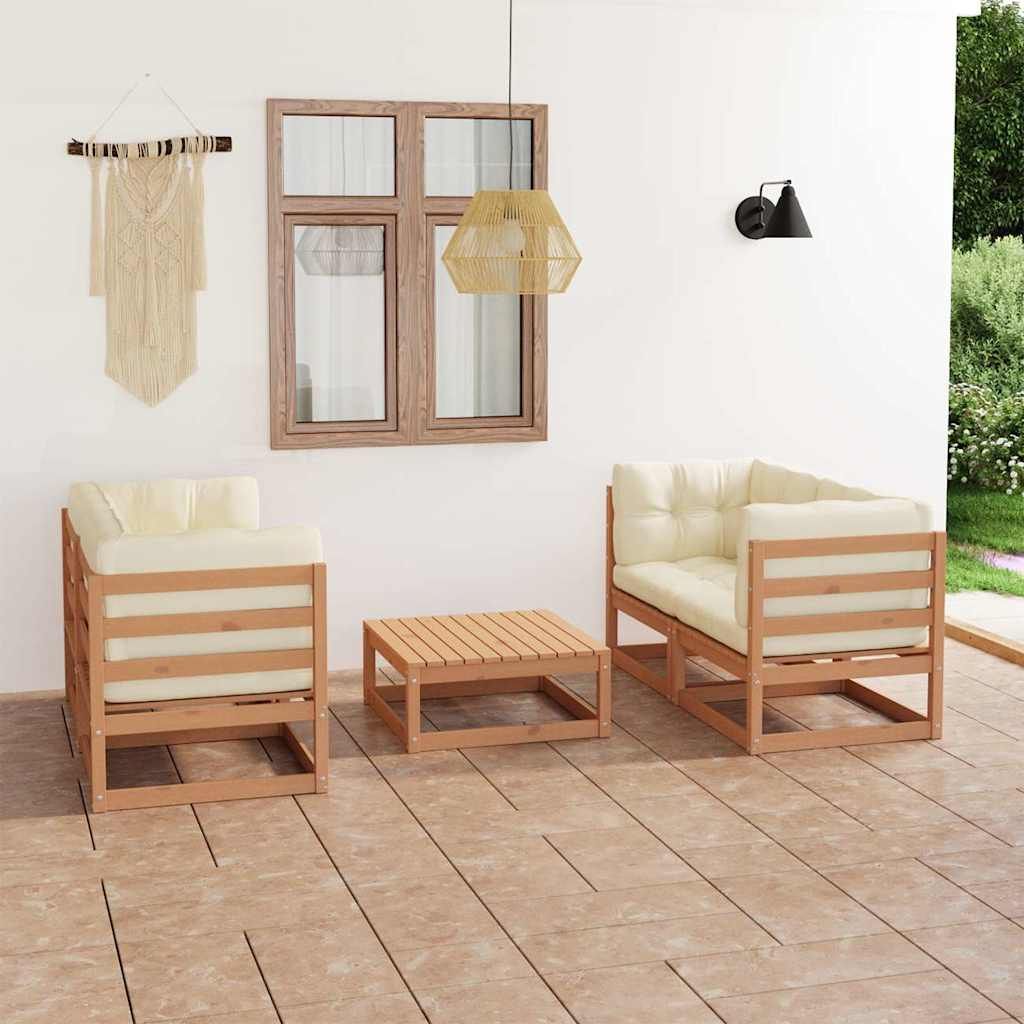 Set Divani da Giardino 5 pz con Cuscini Legno Massello di Pino vidaXL