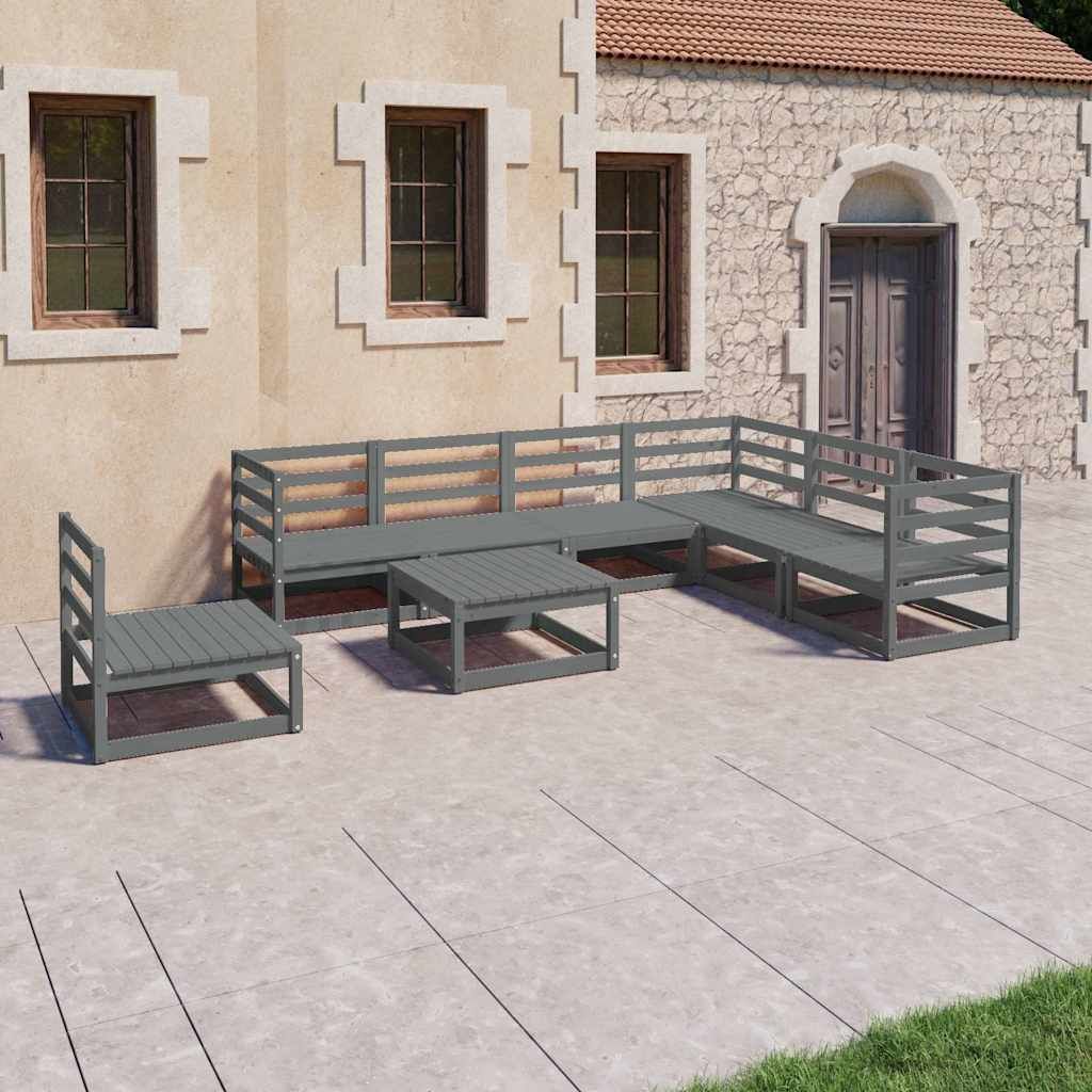 Set Divani da Giardino 8 pz Grigi in Legno Massello di Pino vidaXL