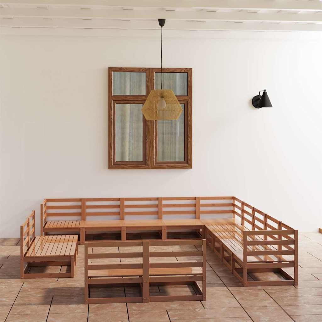 Set Salotto da Giardino 13pz Marrone Ambra Legno Massello Pino vidaXL
