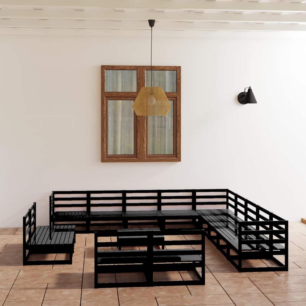 Set Divani da Giardino 14 pz Nero in Legno Massello di Pino vidaXL
