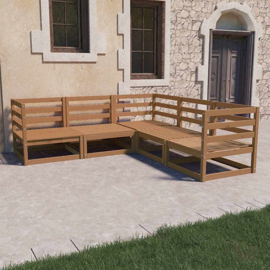 Set Salotto da Giardino 5pz Marrone Ambra Legno Massello Pino vidaXL