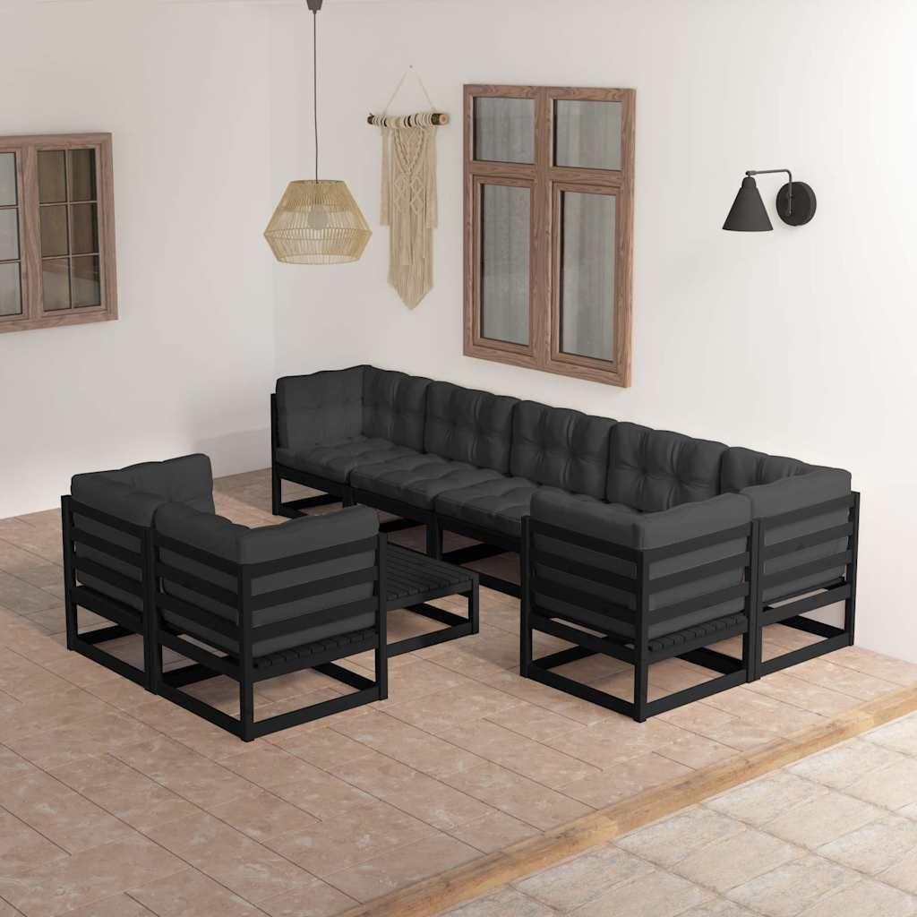 Set Salotto Giardino 9 pz Cuscini Antracite Legno Massello Pino vidaXL
