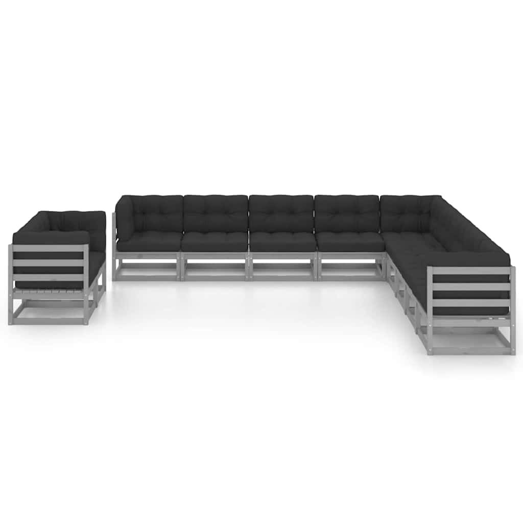Set Divani da Giardino 11 pz Grigio Cuscini Massello di Pino vidaXL