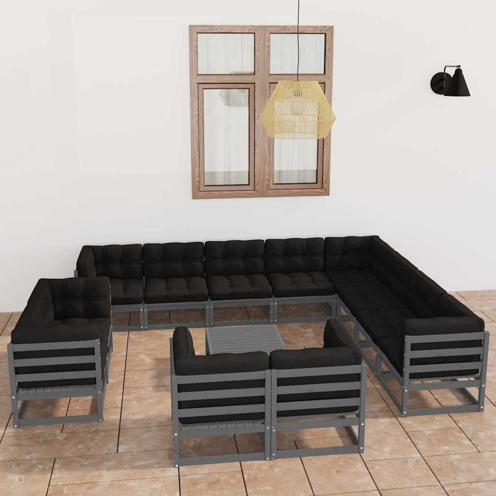 Set Divani da Giardino 13pz con Cuscini Grigio Massello di Pino vidaXL