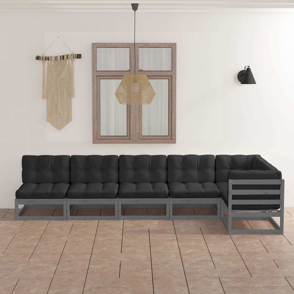 Set Divani da Giardino 6 pz con Cuscini Legno Massello Pino vidaXL