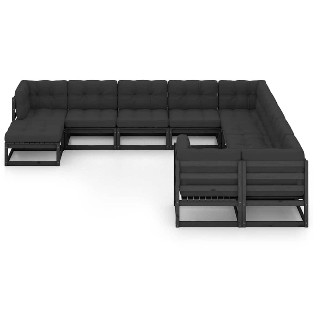 Set Divani da Giardino 11 pz con Cuscini Massello di Pino Nero vidaXL