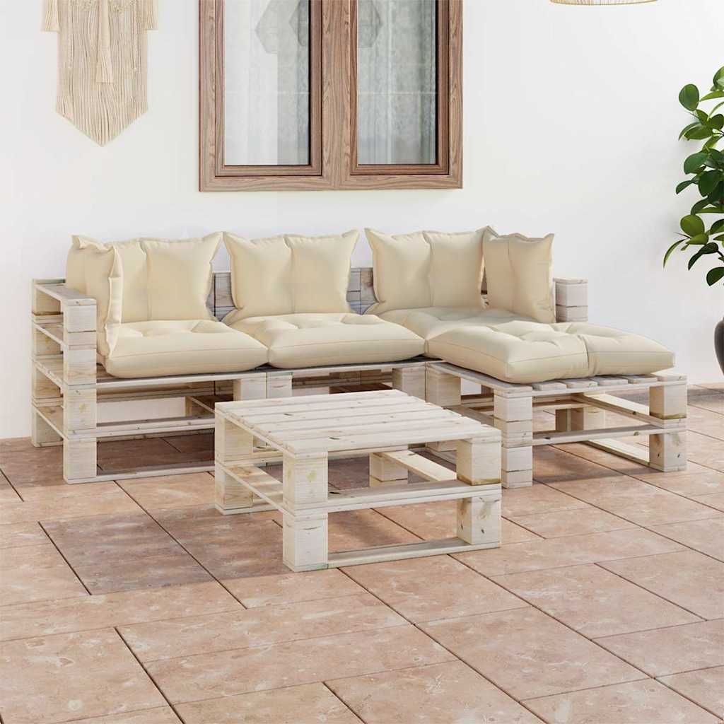 Set Salotto Giardino su Pallet Cuscini 5 pz in Legno di Pino vidaXL