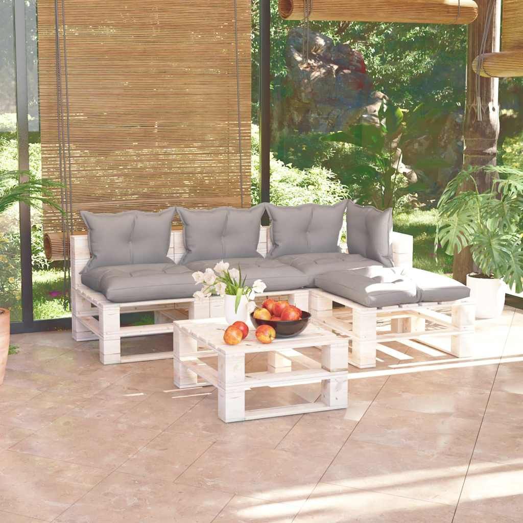 Set Salotto Giardino su Pallet Cuscini 5 pz in Legno di Pino vidaXL