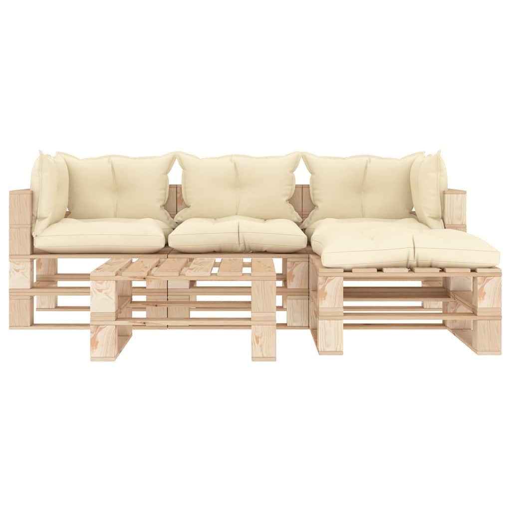 Set Divani da Giardino su Pallet 5 pz Cuscini Crema in Legno vidaXL