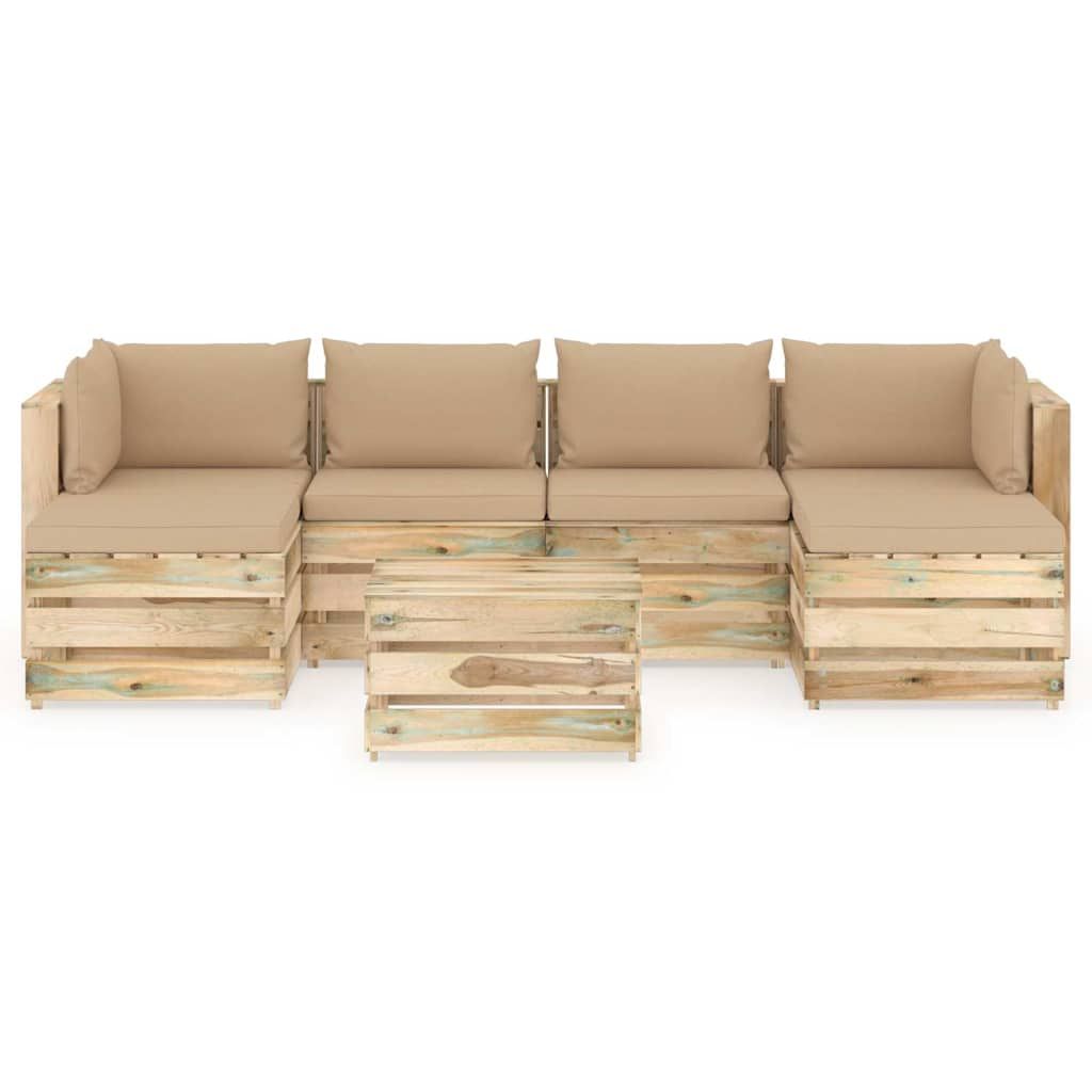 Set Divani da Giardino con Cuscini 7 pz Legno Impregnato Verde vidaXL