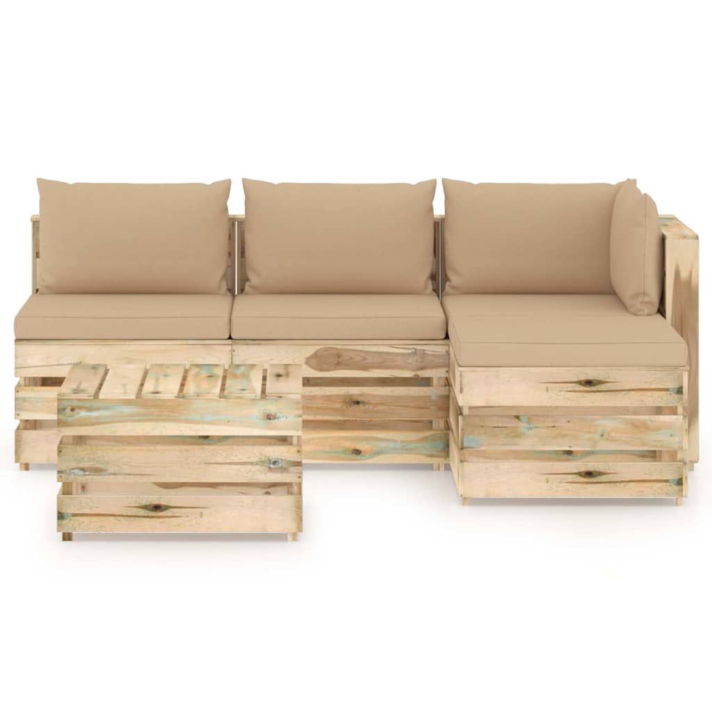 Set Salotto da Giardino con Cuscini 5 pz Legno Impregnato Verde vidaXL