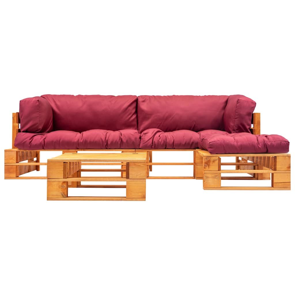 Set Divani da Giardino su Pallet 4 pz con Cuscini Rossi Legno vidaXL