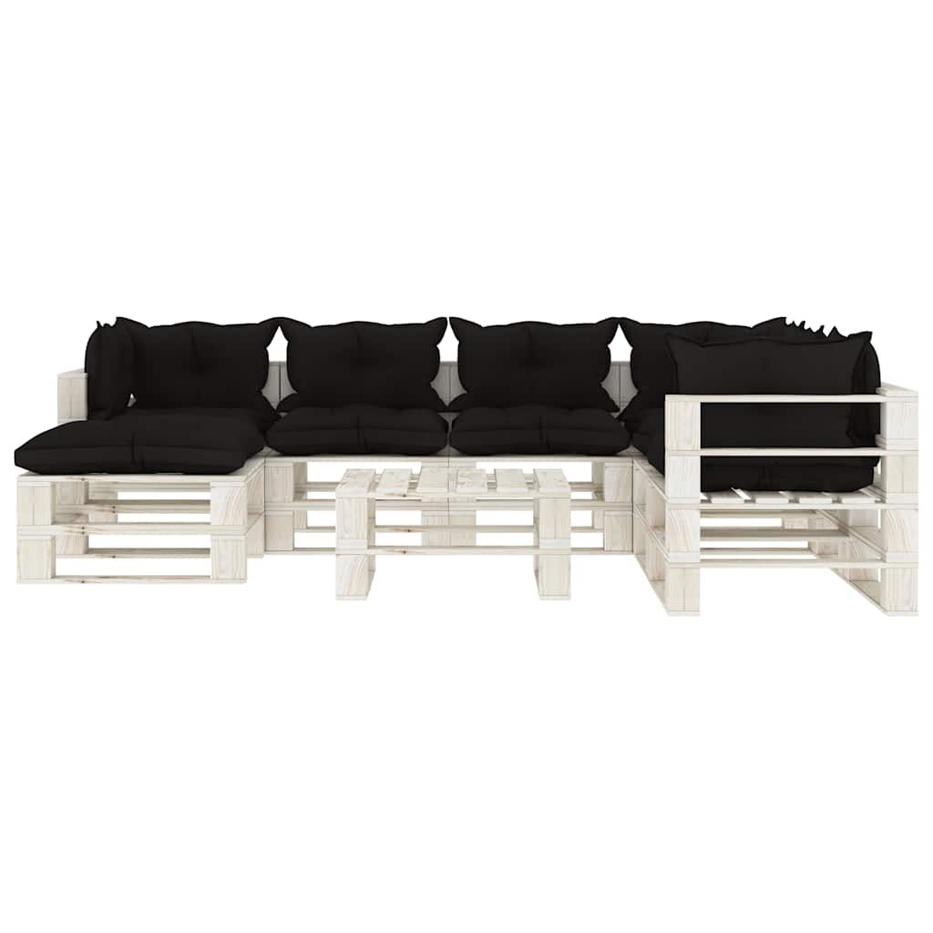 Set Salotto da Giardino su Pallet 8pz con Cuscini Neri in Legno vidaXL