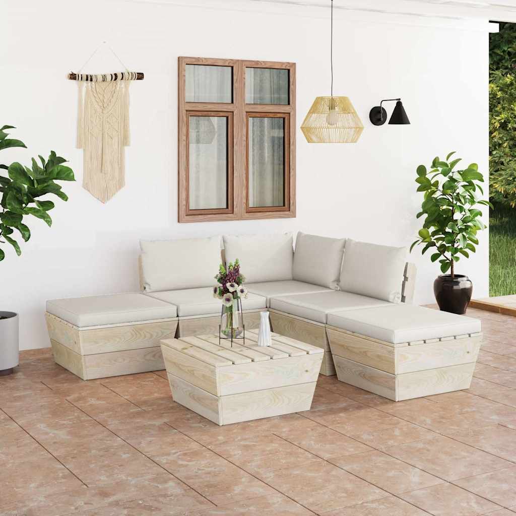 Set Divani da Giardino su Pallet 6 pz con Cuscini Legno Abete vidaXL
