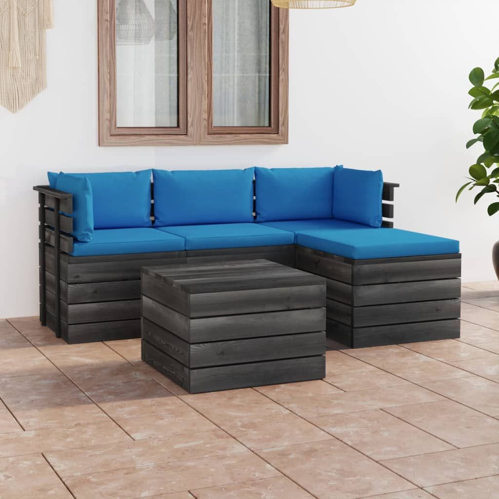 Set Divani da Giardino su Pallet 5 pz con Cuscini Massello Pino vidaXL
