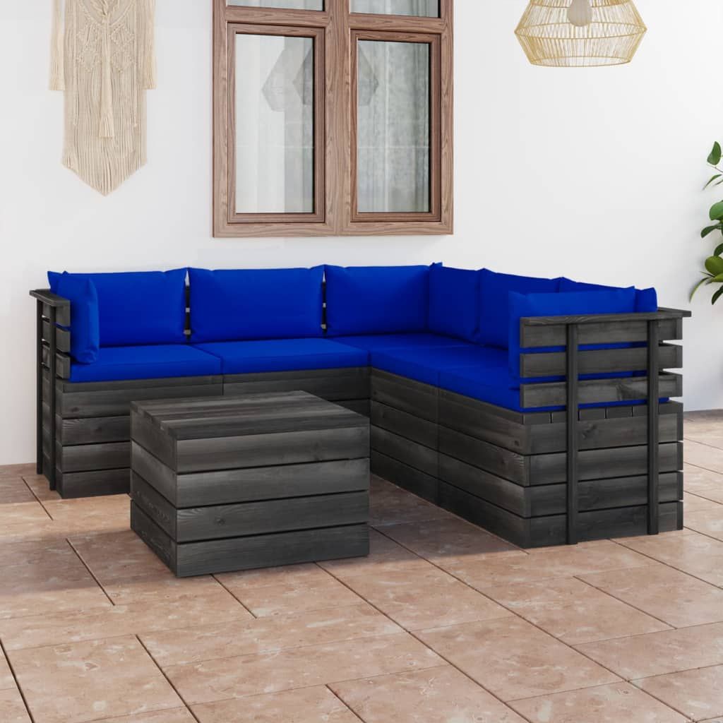 Set Divani da Giardino su Pallet 6 pz con Cuscini Massello Pino vidaXL