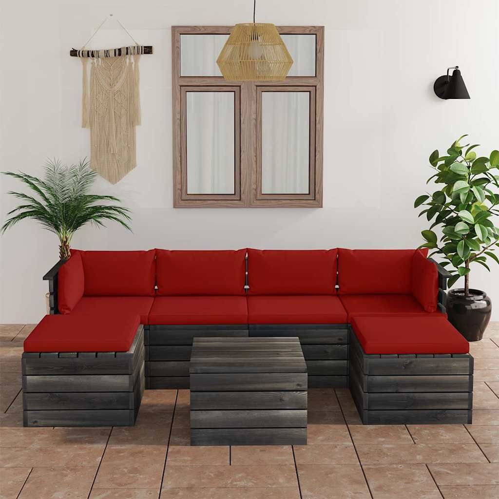 Set Divani da Giardino su Pallet 7 pz con Cuscini Massello Pino vidaXL