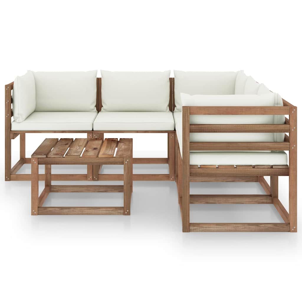 Set Salotto Giardino con Cuscini Crema 6 pz in Pino Impregnato vidaXL