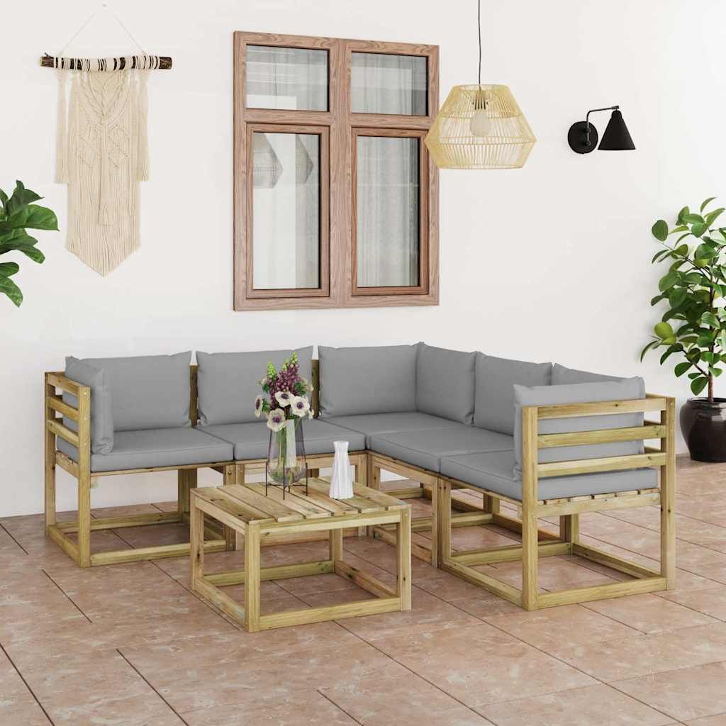 Set Divani da Giardino 6 pz con Cuscini Grigi vidaXL