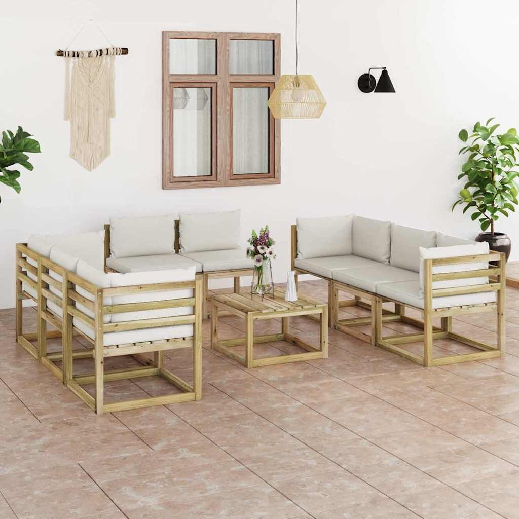 Set Salotto Giardino con Cuscini 9 pz in Pino Impregnato vidaXL