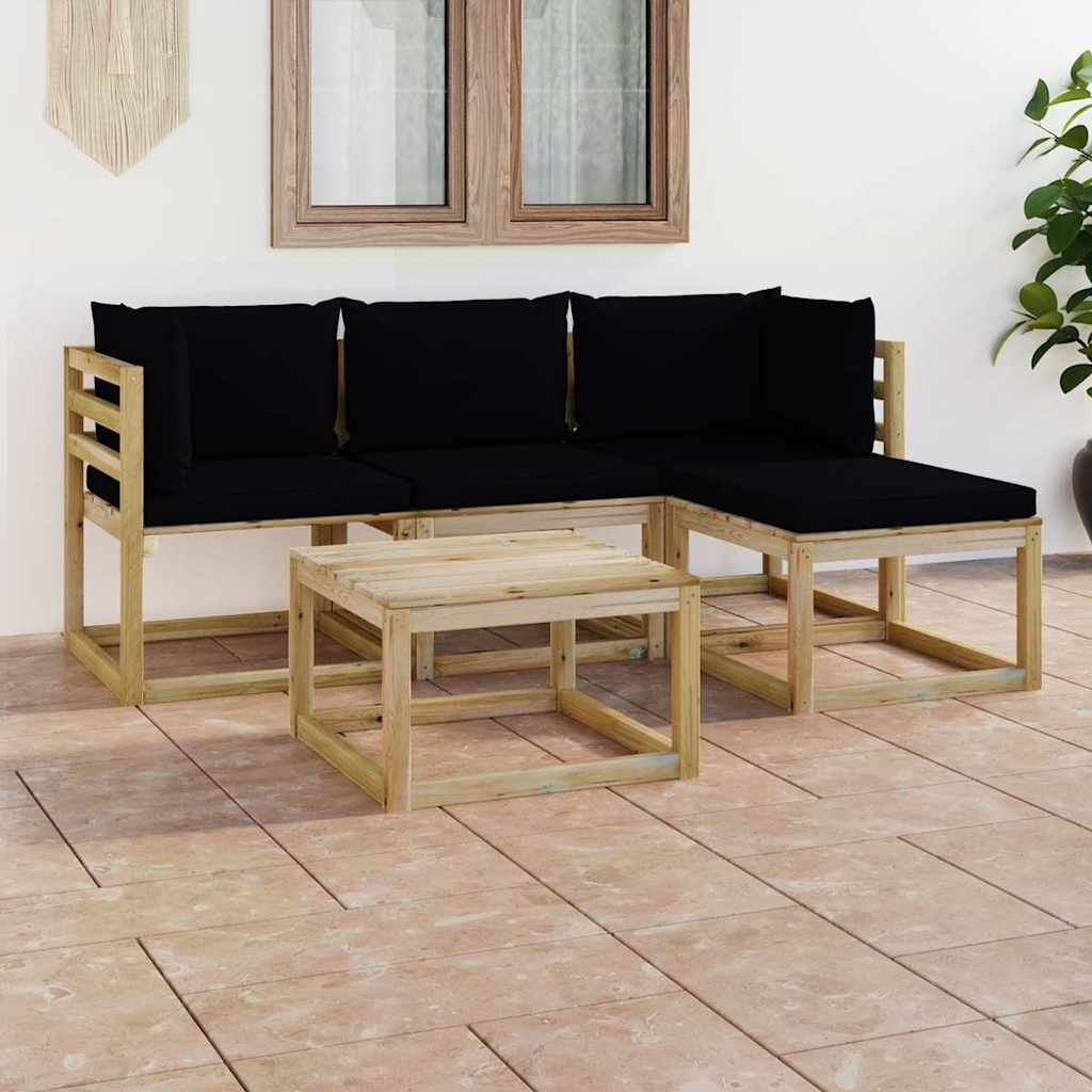 Set Salotto da Giardino 5 pz con Cuscini Neri vidaXL