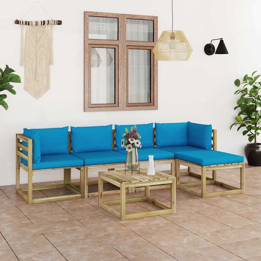 Set Salotto Giardino con Cuscini 6 pz in Pino Impregnato vidaXL