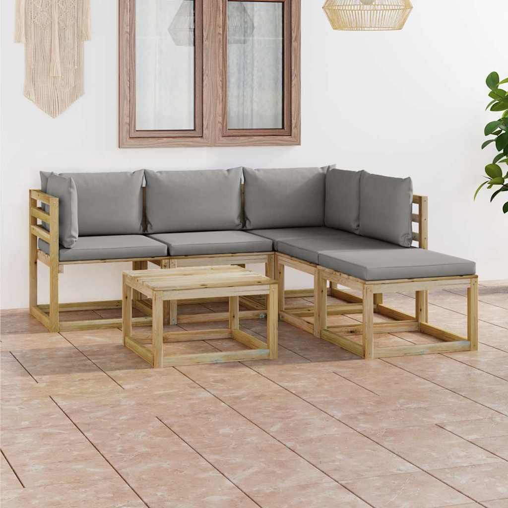 Set Salotto da Giardino 6 pz con Cuscini Grigi vidaXL